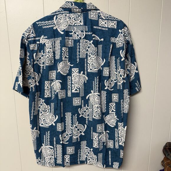 Pacific Legend Hawaiian Shirt Turtle Aztec Tribal Made In Hawaii Blue Men XL EUC - Picture 11 of 11